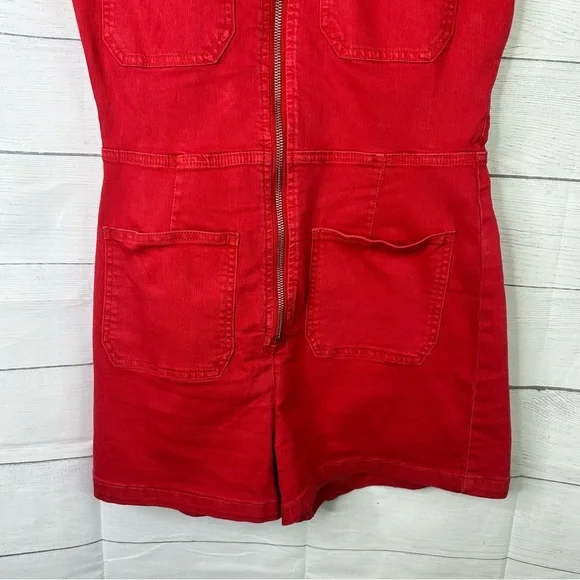Free People Crvy size 10 Formula One Red Denim Zip Up Lennox Romper Shortsuit - Picture 5 of 11